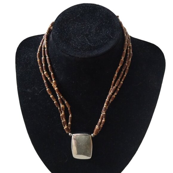 Cookie Lee  Multi Strand Vintage Beaded Signed  18” Silver Pendant Necklace J55 - Picture 1 of 5